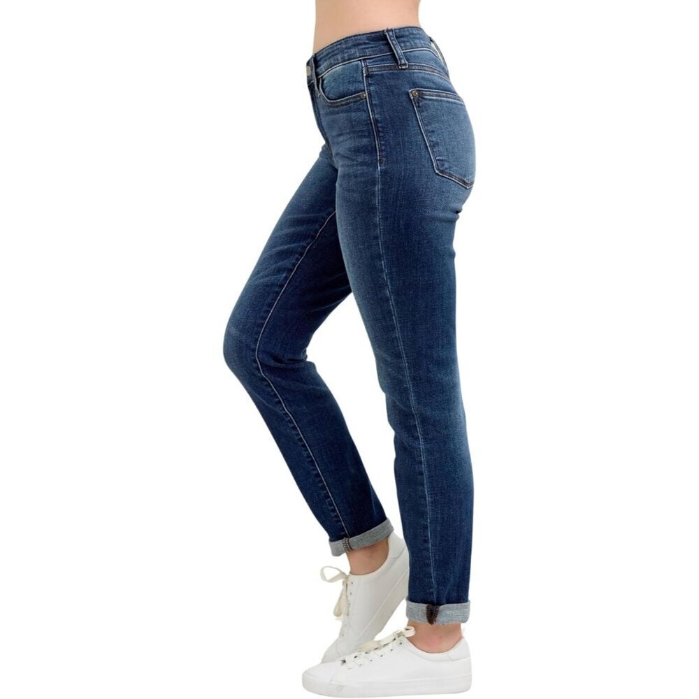 Women's Slim Fit Cuffed Jeans Medium Wash Stretch Zipper Inseam 28-32 - Picture 7 of 8